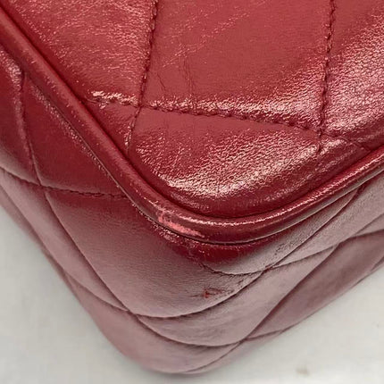 Chanel Vintage Camera Bag Red Lambskin Leather Gold Bajou Chain