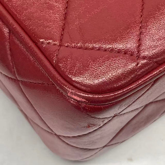 Chanel Vintage Camera Bag Red Lambskin Leather Gold Bajou Chain