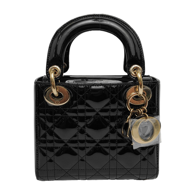 Lady Dior Mini Black Patent Leather Bag with gold hardware Chain Strap-Luxbags