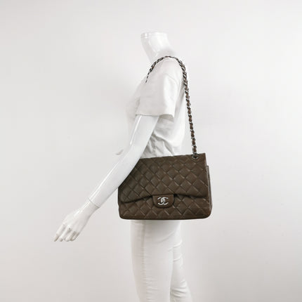 Chanel Classic Flap Jumbo 2012 Coffee Brown Caviar Leather Double Flap Silver Hardware