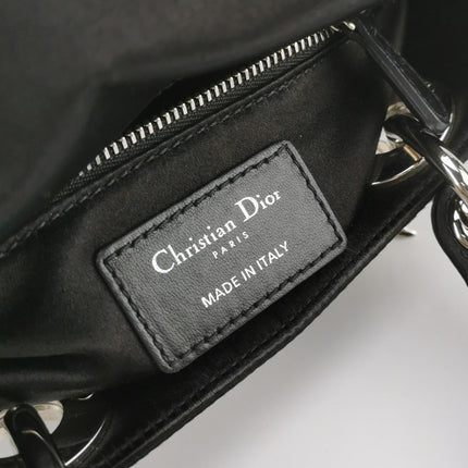Lady Dior Mini Black Silk with Crystals Silver Hardware