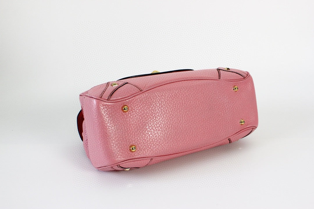 Sold Gucci Bamboo Top Handle Bag Leather Medium Pink Studs