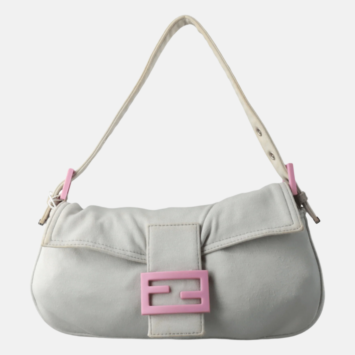 FENDI Baguette Vintage Pale Grey Cloth Pink Buckle