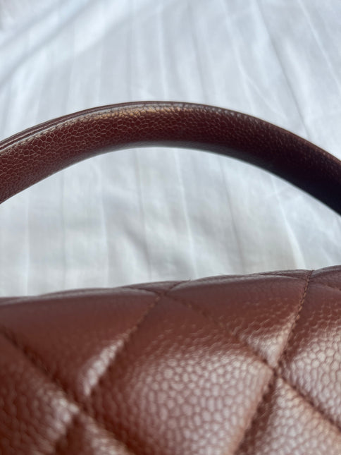 Chanel Vintage Top Handle Kelly Dark Caramel Flap Bag Caviar Leather 24k Gold Plated Hardware, 1996-1997