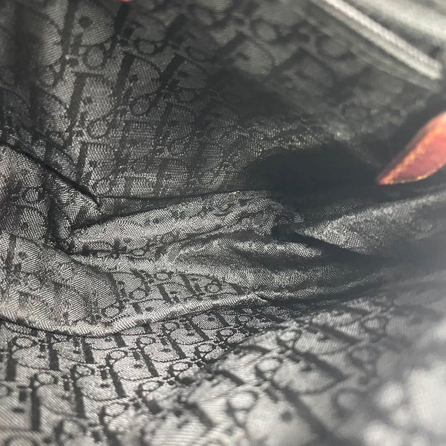 Dior Vintage Gaucho Mini Green Denim Burgundy Leather Crossbody Bag 2006