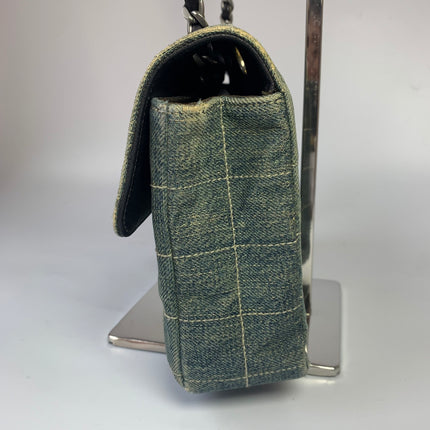 Chanel Ice Cube Chocolate Bar Medium Classic Flap Denim Green