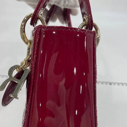Lady Dior Mini Handbag 2017 Red Patent Leather Gold-tone Chain Strap