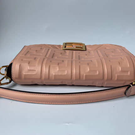 Sold FENDI Baguette Rosa Bourbon Pink Leather 3D FF Motif Crossbody bag