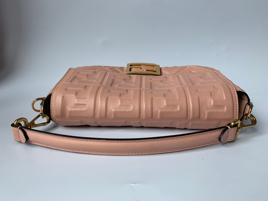 Sold FENDI Baguette Rosa Bourbon Pink Leather 3D FF Motif Crossbody bag