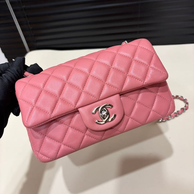 Chanel Classic Flap Mini 2013 Pink Lambskin Leather Silver Hardware