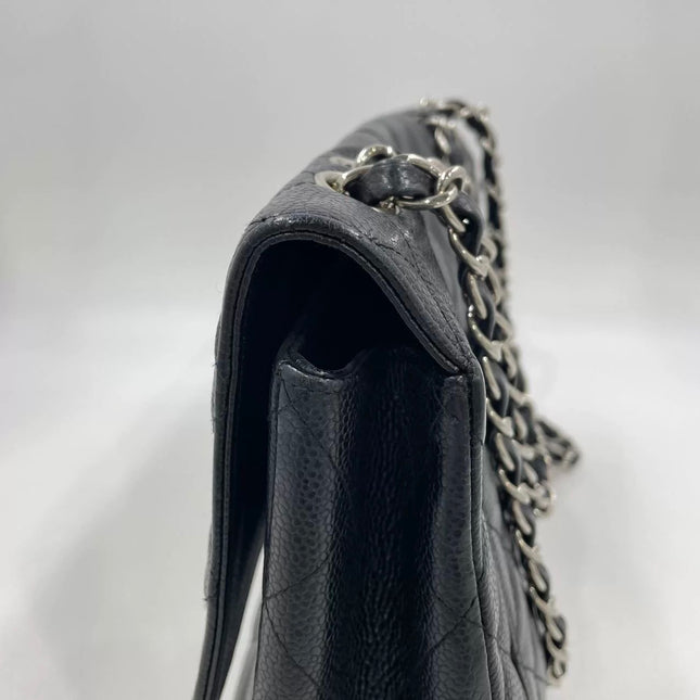 Chanel Classic Flap Jumbo Black Caviar Leather Single Flap Silver Hardware 2006-08