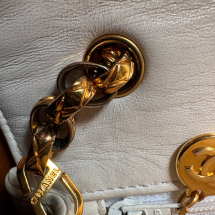 Chanel Diana CC Flap Bag Small Vintage White Lambskin Leather with 24k Gold HW, 1989-1991