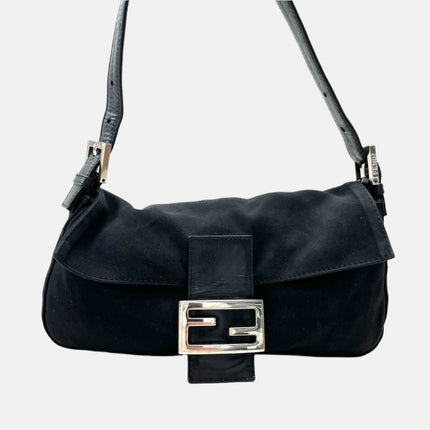 FENDI Baguette Vintage Black Cloth Silver Hardware-Luxbags