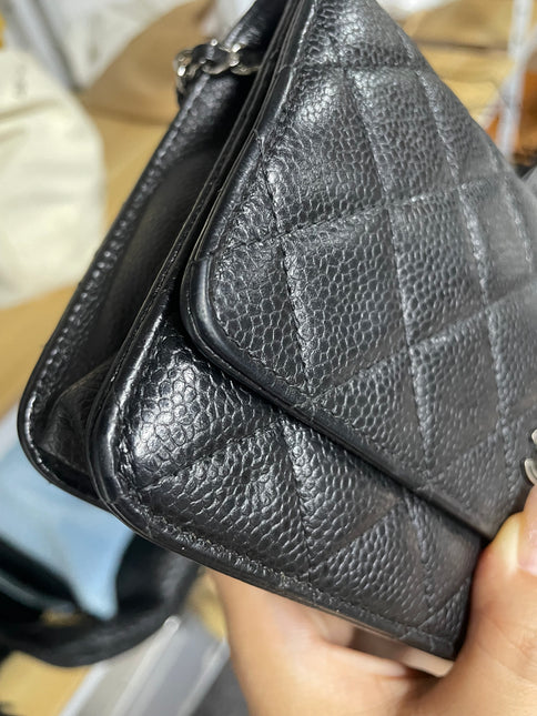 Chanel Wallet on Chain Classic Flap Black Caviar Leather Silver Hardware 2015-16