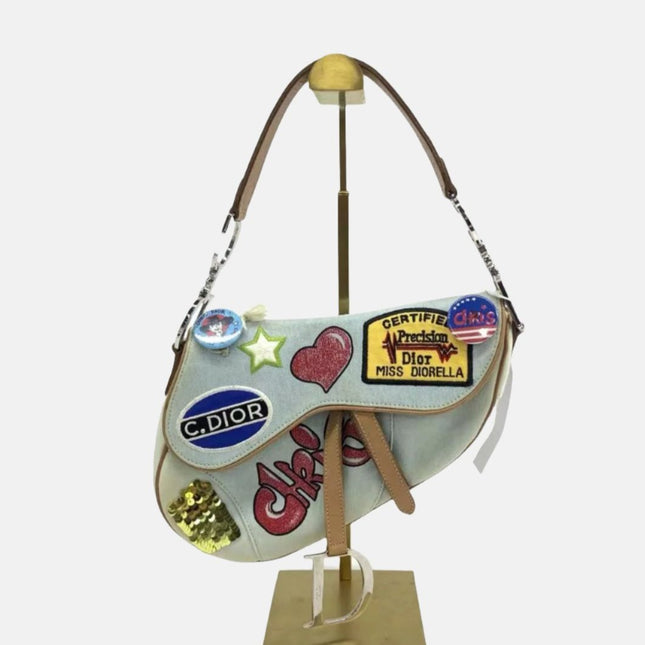 Dior Saddle Bag Vintage Miss Diorella in Blue Denim with Badges, Fall-Winter 2001-Luxbags