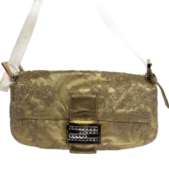 Sold Fendi Baguette Gold Leather with Lace Embroidery-Luxbags