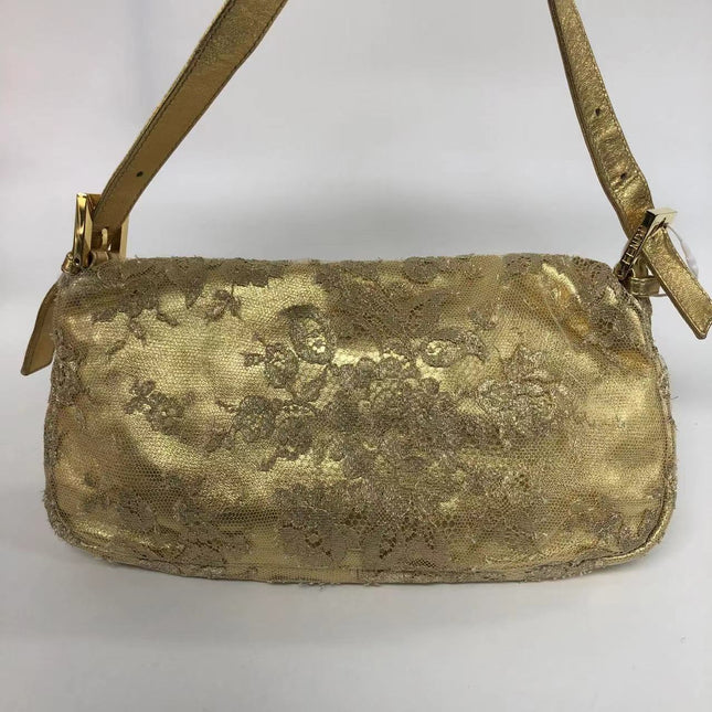 Sold Fendi Baguette Gold Leather with Lace Embroidery