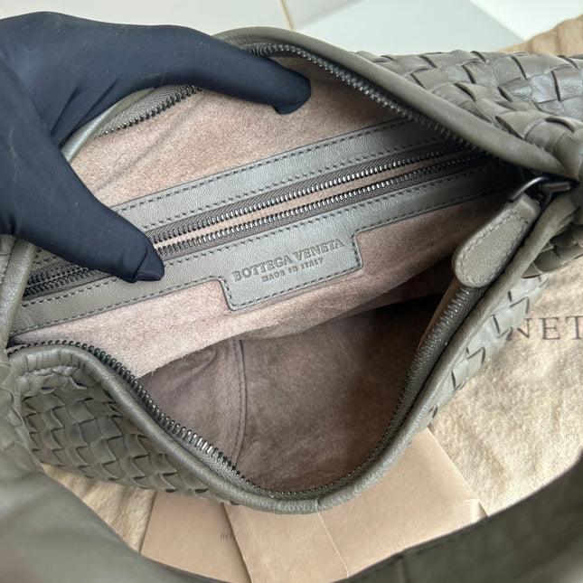 Sold Bottega Veneta Belly Hobo Intrecciato Grey Leather Medium 40cm