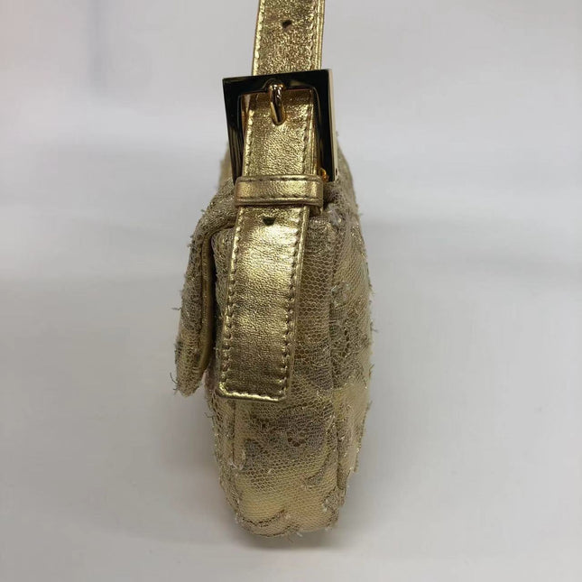 Sold Fendi Baguette Gold Leather with Lace Embroidery