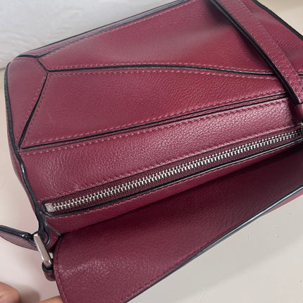 Sold Loewe Puzzle Mini Burgundy Calfskin Leather Crossbody Bag