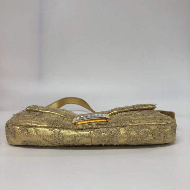 Sold Fendi Baguette Gold Leather with Lace Embroidery