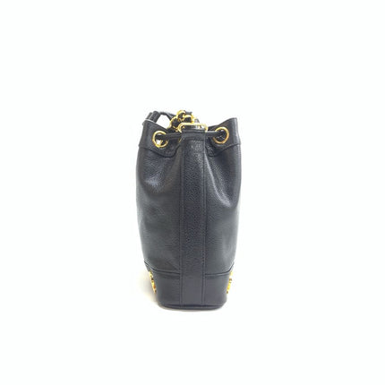 Chanel Vintage Mini Bucket Bag Black Caviar Leather Gold Logo, 1996-1997
