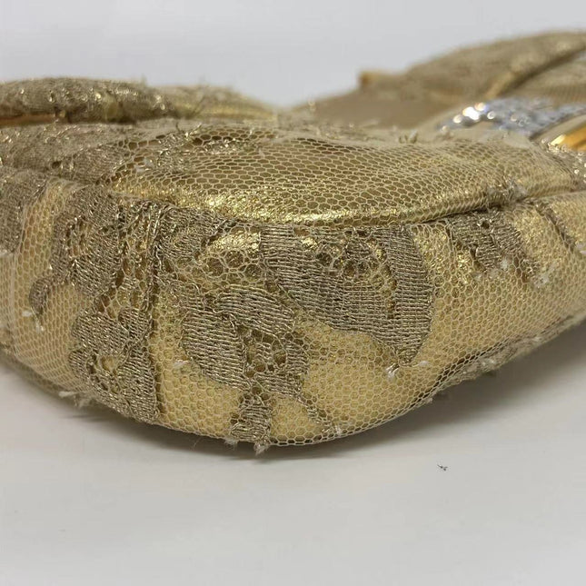 Sold Fendi Baguette Gold Leather with Lace Embroidery