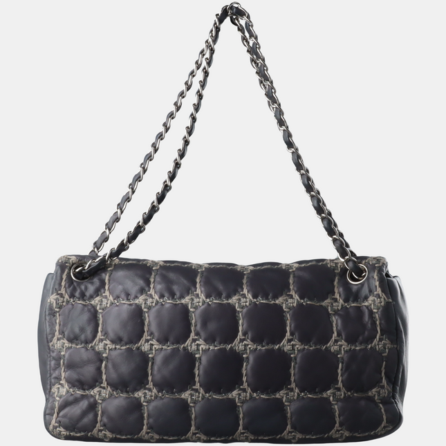Chanel Tweed Square Stitch on Leather Bubble Grey Medium Shoulder Bag