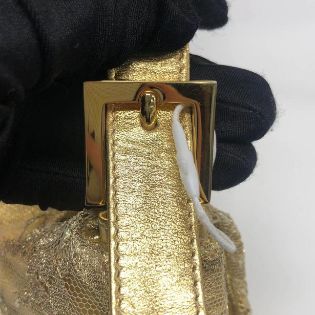 Sold Fendi Baguette Gold Leather with Lace Embroidery