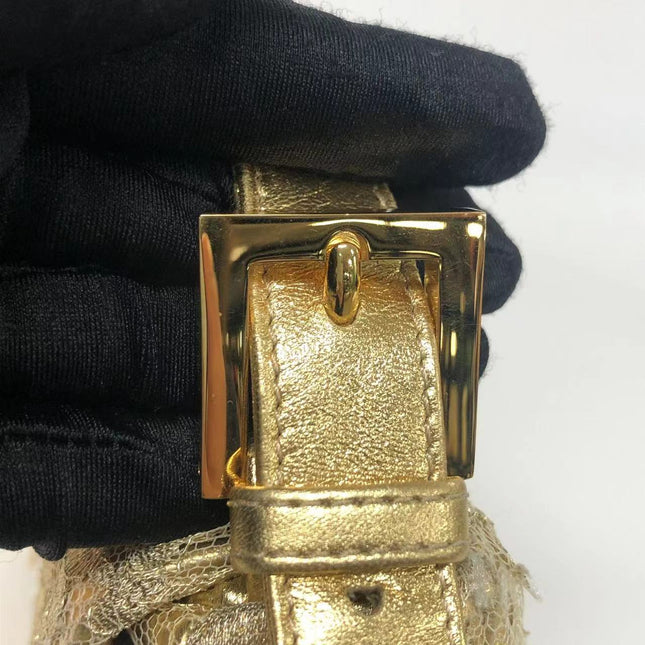 Sold Fendi Baguette Gold Leather with Lace Embroidery