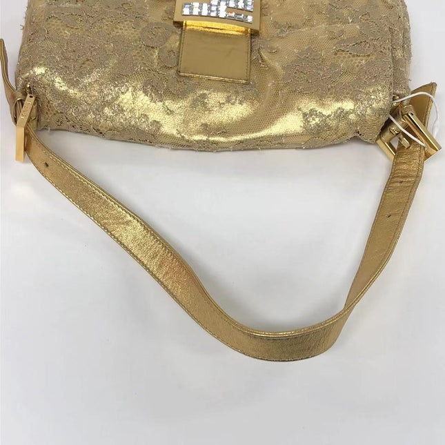 Sold Fendi Baguette Gold Leather with Lace Embroidery