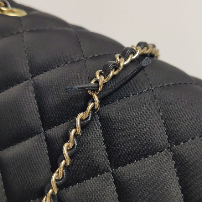 Chanel Classic Flap Extra Mini Black Silk Satin Quilted Gold-tone Hardware