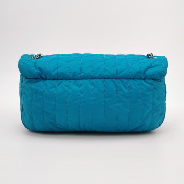 Chanel Blue Quilted Nylon Puffer Jumbo Flap Bag Chain Strap