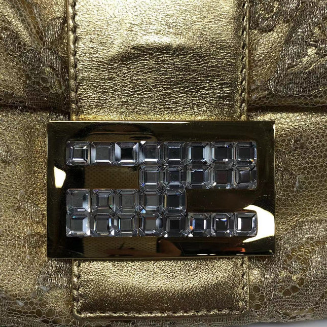 Sold Fendi Baguette Gold Leather with Lace Embroidery