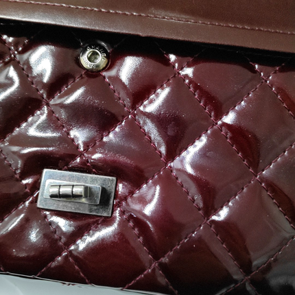 Chanel 2.55 Jumbo Double Flap Burgundy Patent Leather Silver HW 2010