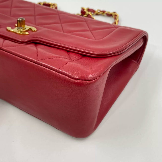 Chanel Diana CC Flap Bag Small Vintage Red Lambskin Leather with 24k Gold HW, 1989-1991