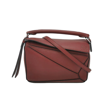 Loewe Puzzle Mini Burgundy Calfskin Leather Crossbody Bag-Luxbags