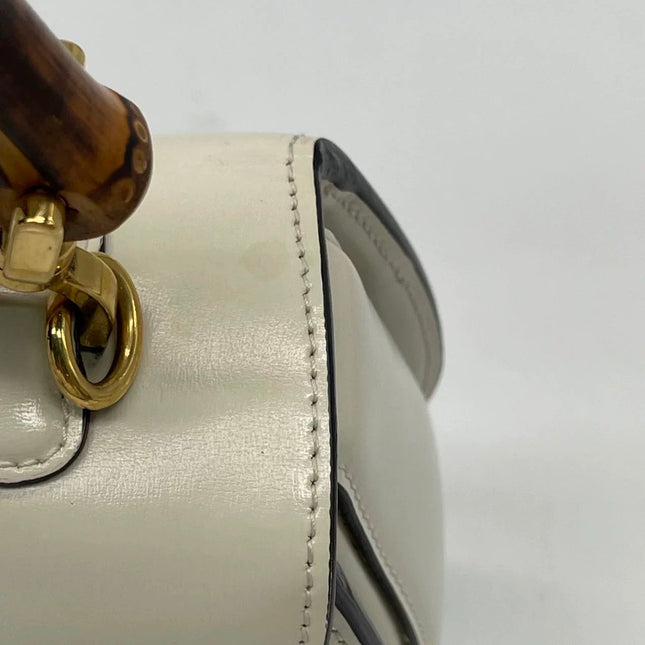 Gucci Bamboo 1947 Top Handle Bag Small White Box Leather Canvas Strap