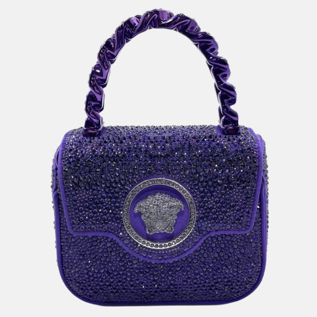 Versace La Medusa Mini Crystal Embellished Top Handle Bag in Purple-Luxbags