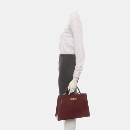 Hermes Kelly 32 Sellier Burgundy Box Leather Gold HW 1987