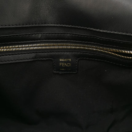 Fendi Baguette Black Leather 3D FF Motif Crossbody Bag Large