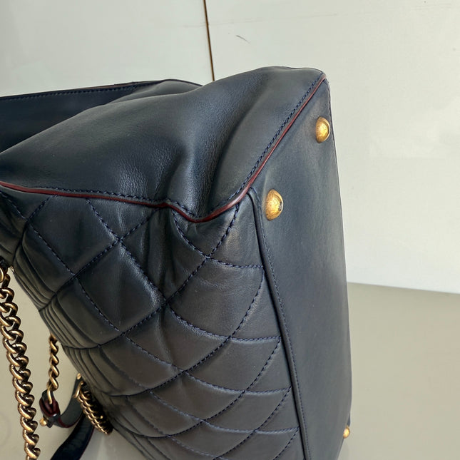 Chanel Perfect Edge Tote Quilted Navy Leather Antique Gold Hardware