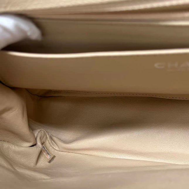 Chanel Classic Flap Jumbo 2009 Beige Caviar Leather Single Flap Silver Hardware