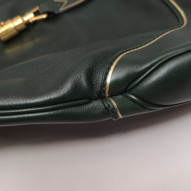 Gucci Jackie Soft Medium Green Leather Shoulder Bag With Strap