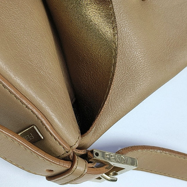 Fendi Baguette Beige Leather with Gold Studded Metal Buckle