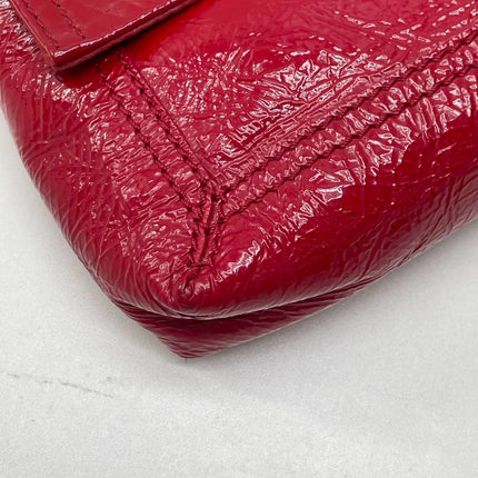 FENDI Baguette Red Crinkled Patent Leather Shoulder Bag