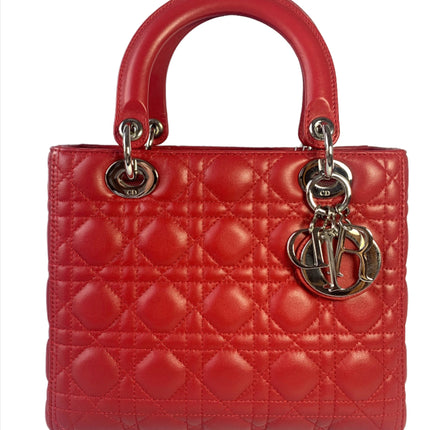Sold Lady Dior Medium Bag Red Lambskin Cannage Leather-Luxbags