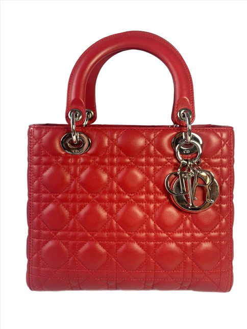 Sold Lady Dior Medium Bag Red Lambskin Cannage Leather-Luxbags