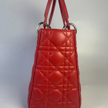 Sold Lady Dior Medium Bag Red Lambskin Cannage Leather