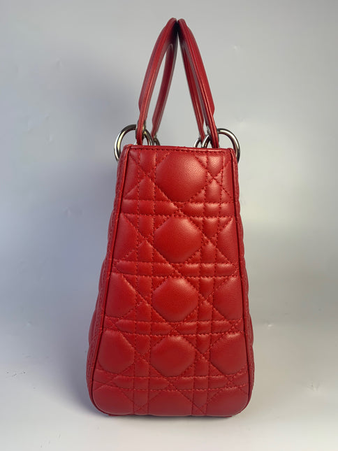 Sold Lady Dior Medium Bag Red Lambskin Cannage Leather
